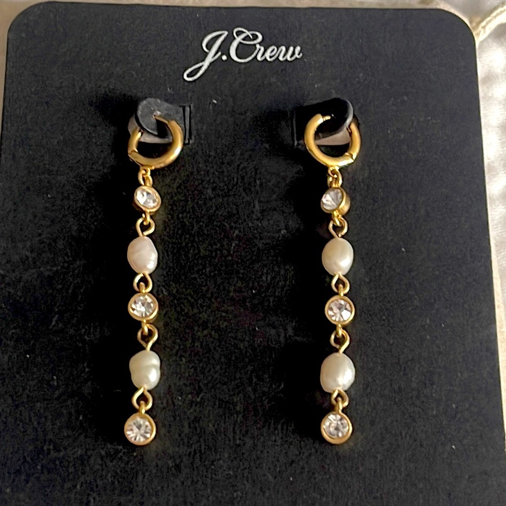 NWT J.Crew Freshwater Pearl and Gold Drop Earrings 2”’